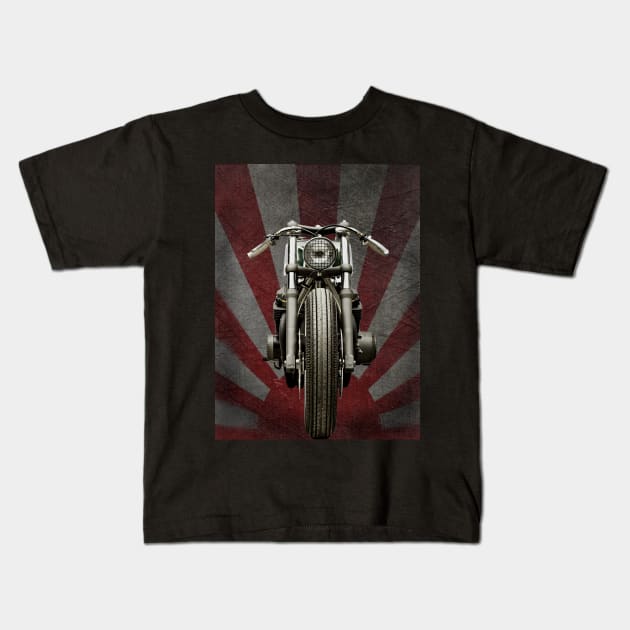 Motorcycle Sunburst Background Kids T-Shirt by TripleTreeAdv